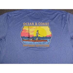 Ocean & Coast Mens 2XL Blue Heather Fishing Kayak Graphic Performance T-Shirt